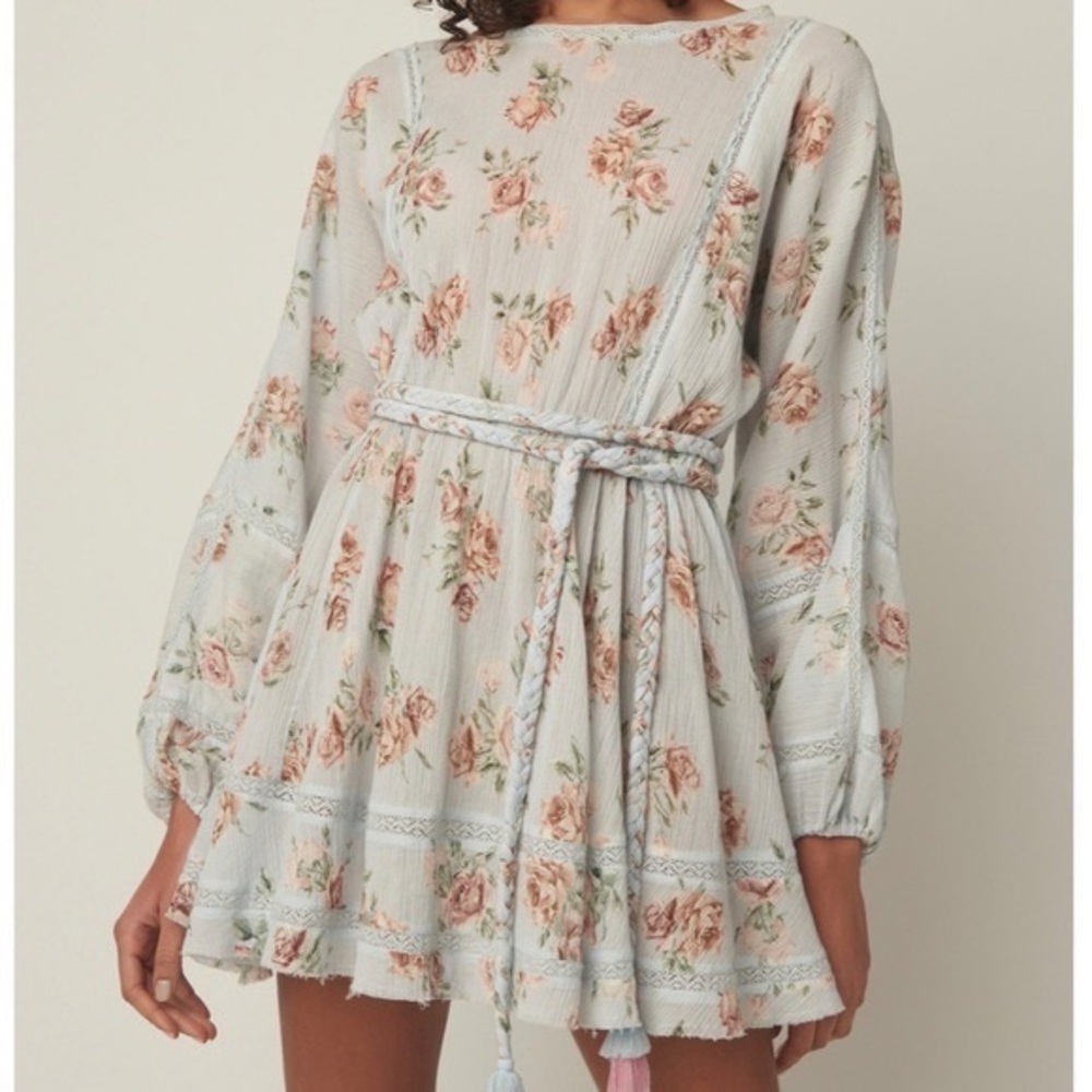LoveShackFancy Noelle Mini Dress Blue Floral